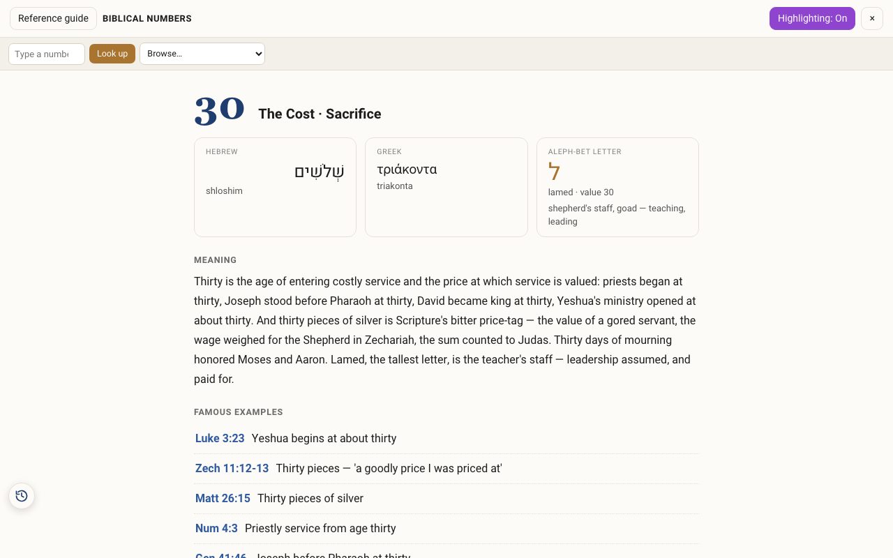 The Biblical Numbers guide open on seventy