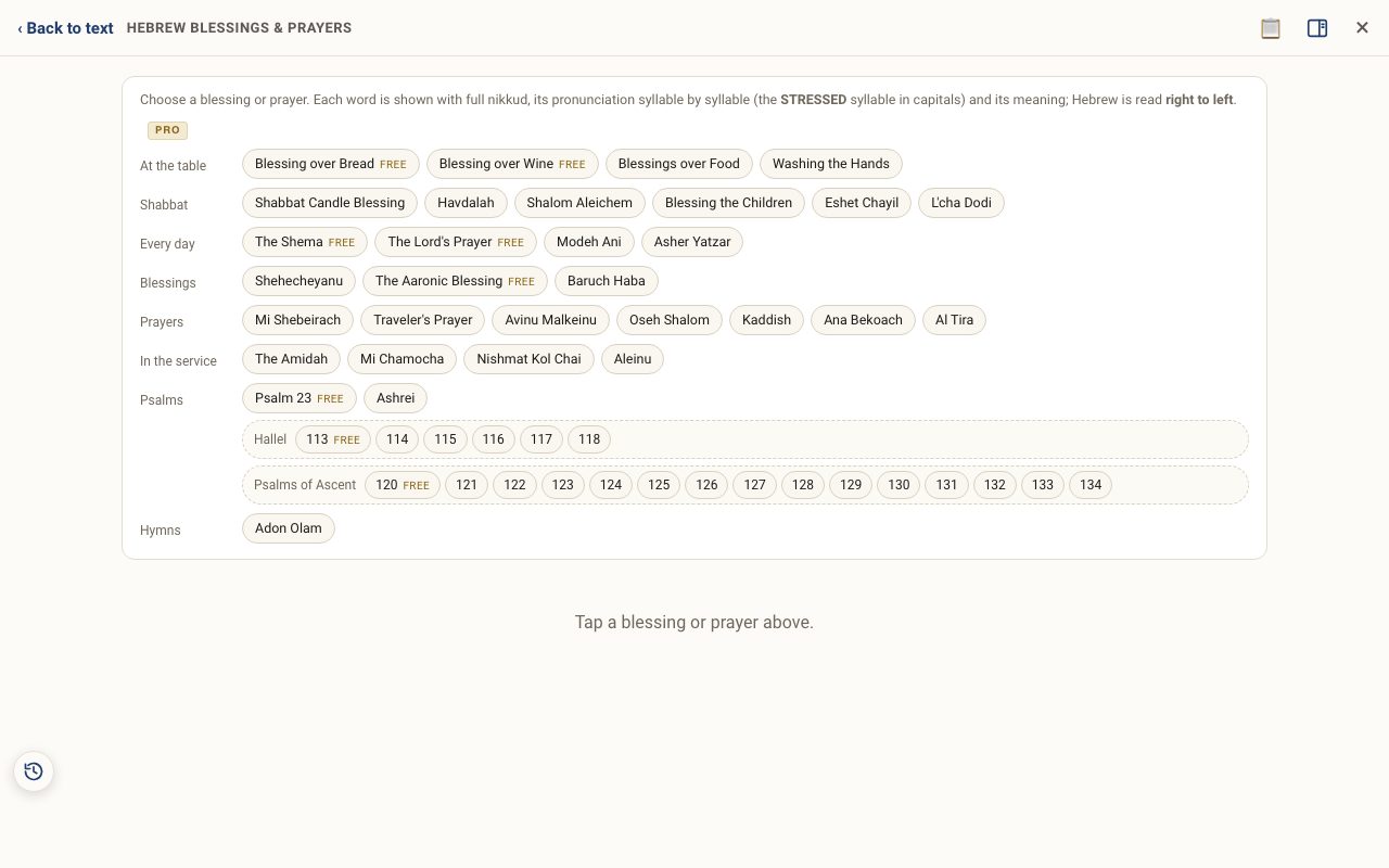 The Hebrew Blessings & Prayers list grouped by occasion
