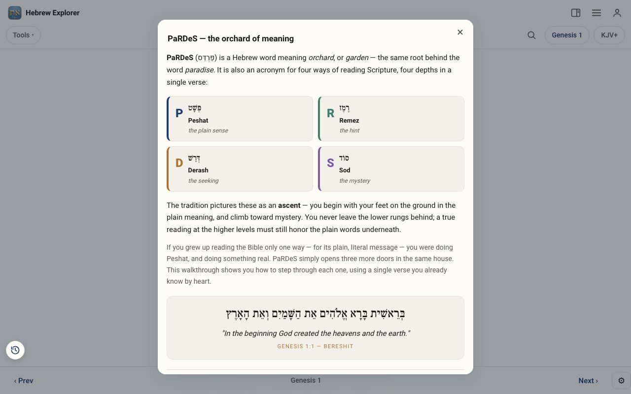The opening page of Learn PaRDeS