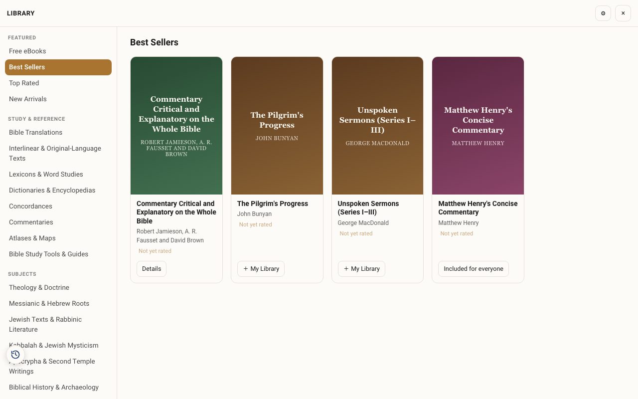The Library with its categories