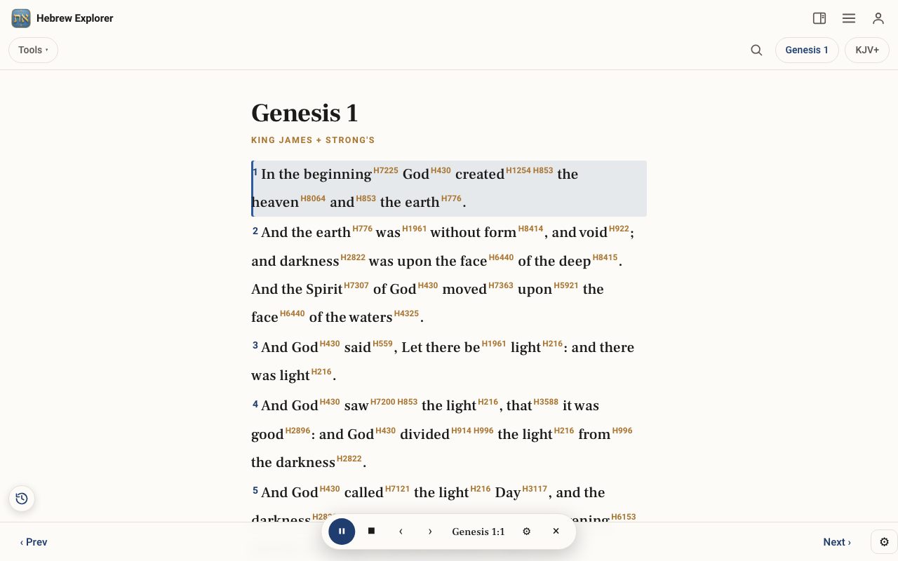The Listen player bar reading Genesis 1