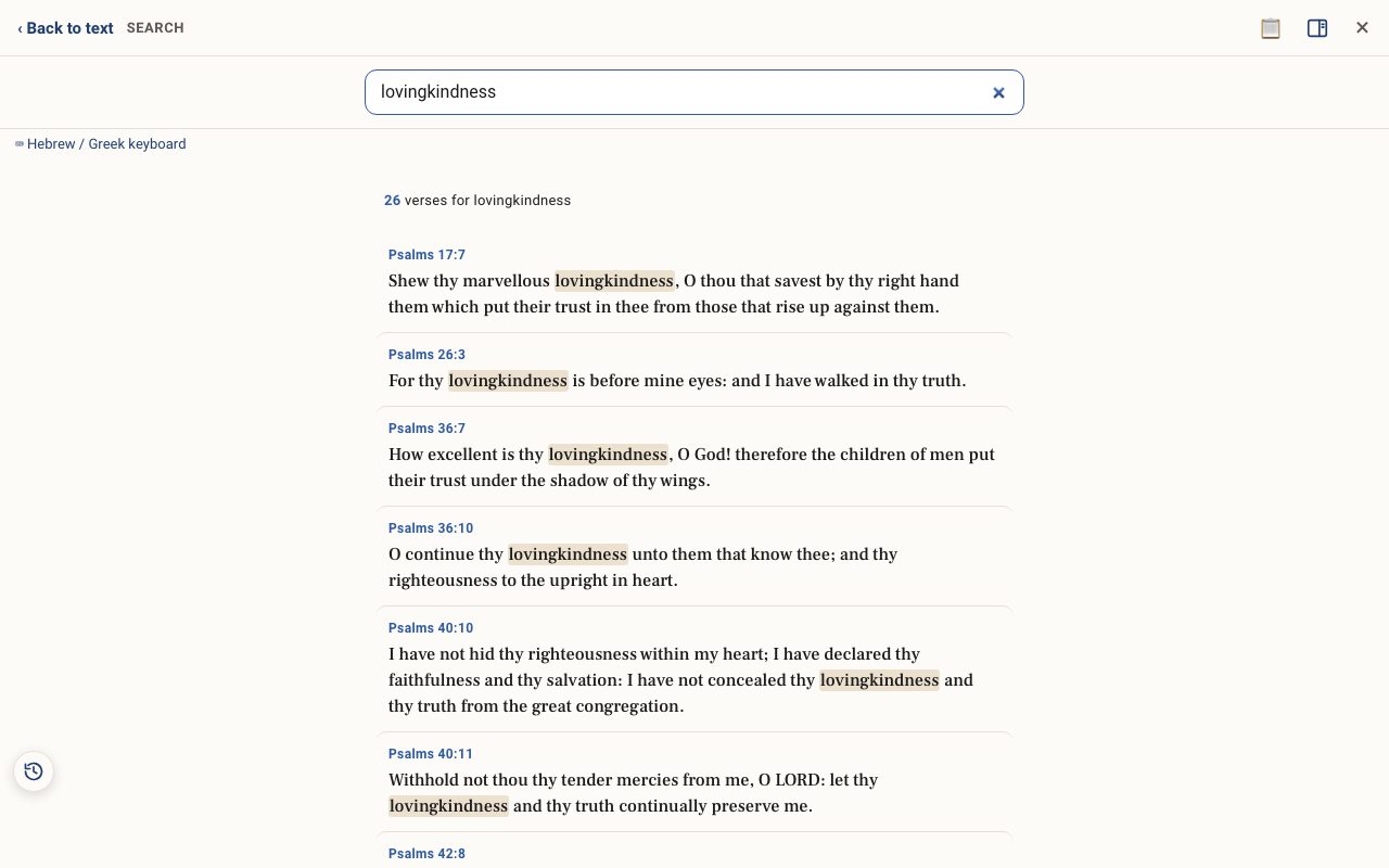 Search results for lovingkindness with each match highlighted