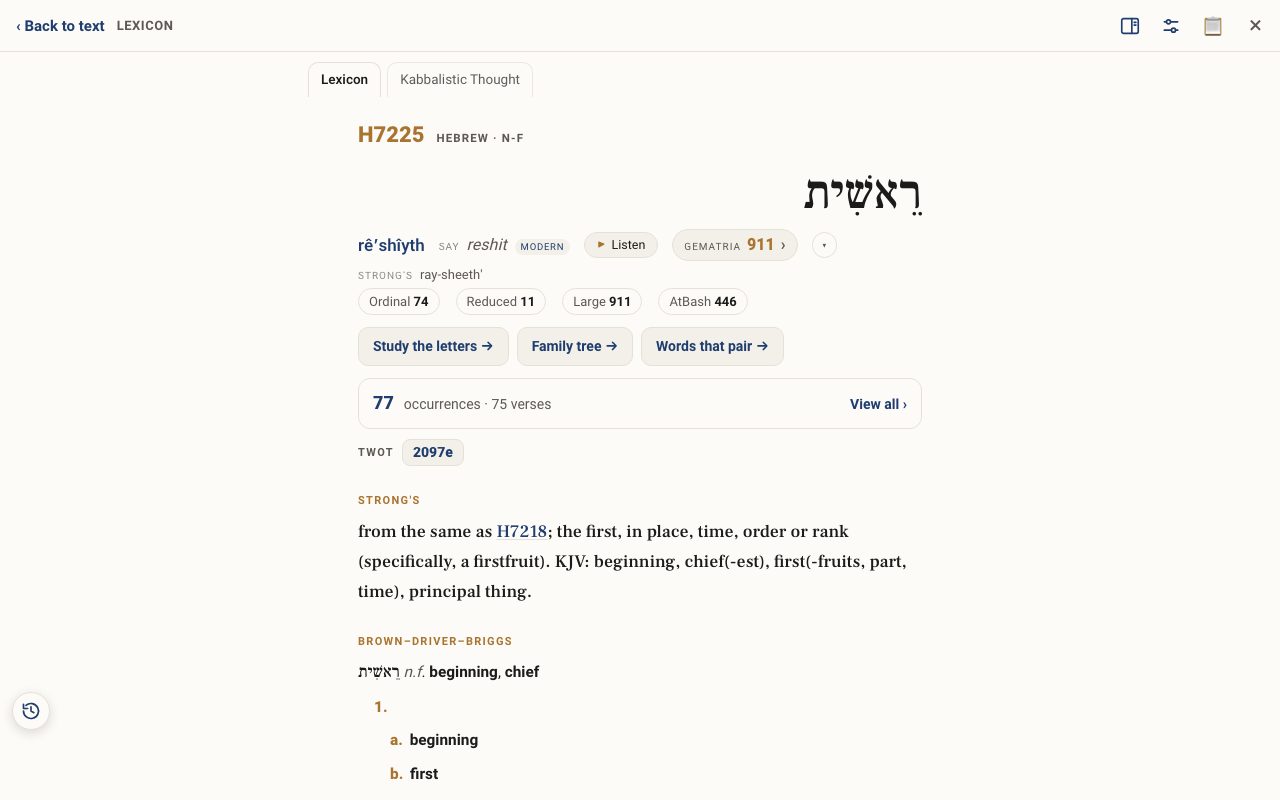 The lexicon entry for H7225, reshit