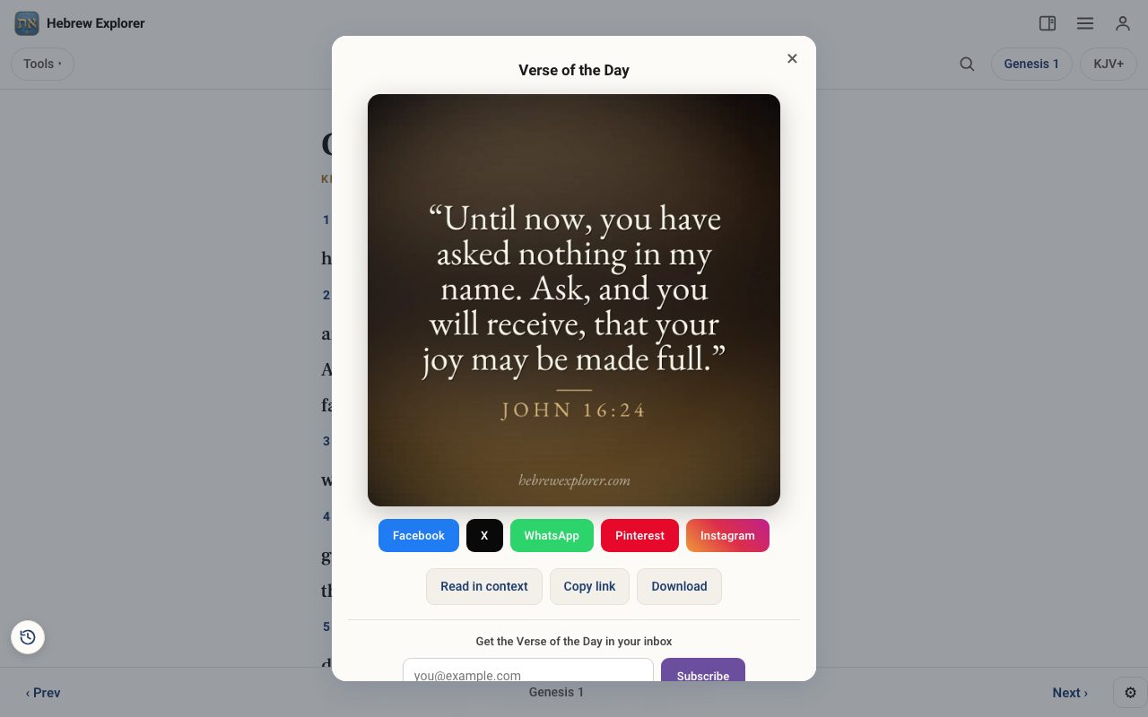 The Verse of the Day card with sharing buttons