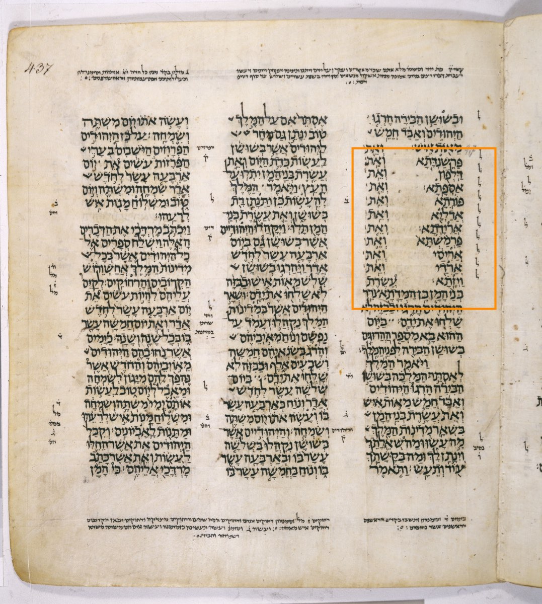 The Falling Column of Haman's Sons — Esther 9:7–9 in the Leningrad Codex